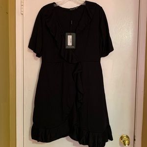 black frill detail wrap dress